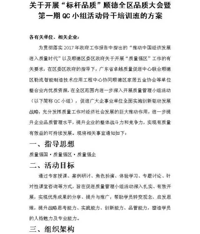 第一期QC小組活動骨干培訓班邀請函